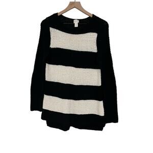 Chicos Womens Black and White Color Block Striped Sweater Size 0 Size Small